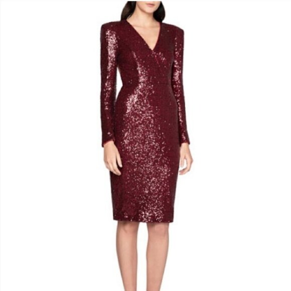 Fame and Partners Open Back Dark Red Sequin Midi Cocktail Dress Size 8 - Picture 2 of 13